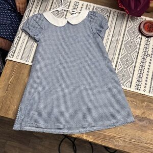 Adorable Blue and White Kids Dress with Classic Collar